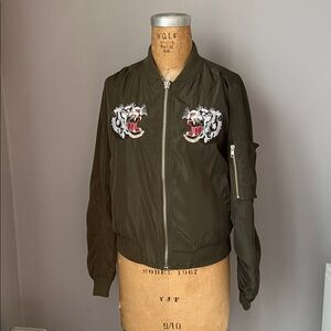 Small Olive Green Embroidered Bomber Jacket